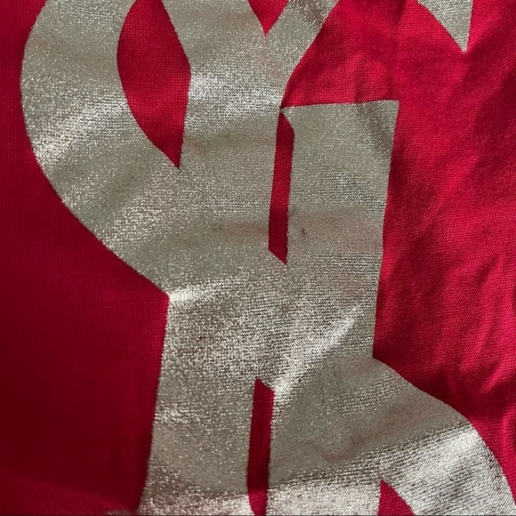 VTG Yves Saint Laurent sz S Red Logo Tee Gold YSL Short Sleeve - Picture 7 of 11